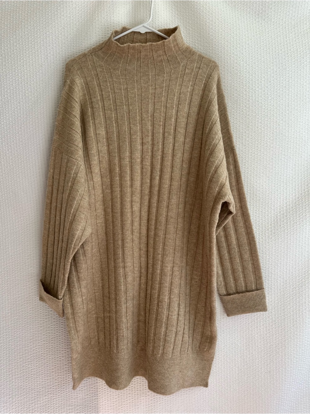 Topshop Tan Ribbed Mock Neck Tunic Long Sleeve Sweater Dress Size: Small NWT
